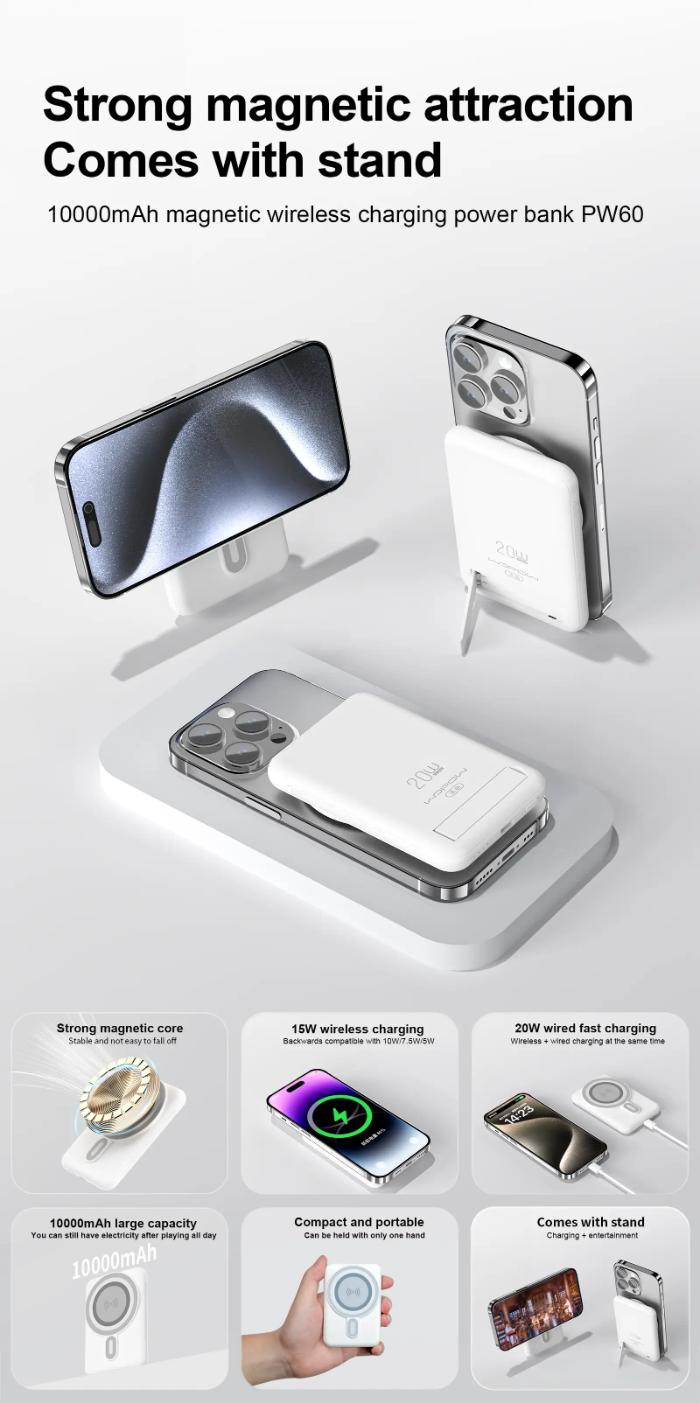 Shop and buy WOPOW PW60 10000mah Magnetic Wireless Fast Charging Power Bank| KURUMIZ online with great deals and sales prices with fast and safe shipping. KURUMIZ is the largest Singapore official authorised retailer for the largest collection of mobile premium accessories.
