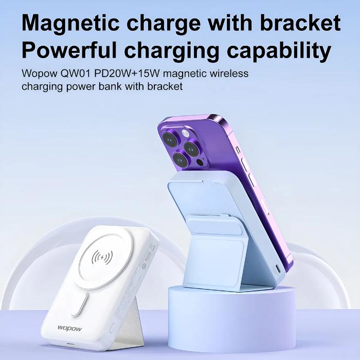 Shop and buy WOPOW QW01 10000mah Magnetic Wireless Charging Power Bank With Bracket| KURUMIZ online with great deals and sales prices with fast and safe shipping. KURUMIZ is the largest Singapore official authorised retailer for the largest collection of mobile premium accessories.